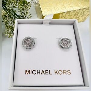 Michael Kors Circular Pave Crystal Stud Silver Tone Earrings NWT